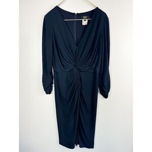 Tadashi Shoshi Collection Sz Large Ruched Twist Dress navy blue Fitted